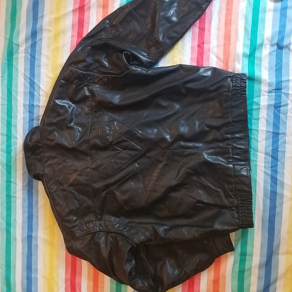 Black Leather Jacket with Embroidered R on Chest - Picture 9 of 12